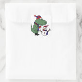 Grappige T-Rex Dinosaurus Building Sneeuwman Vierkante Sticker (Tas)