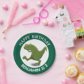 Grappige t rex dinosaurus cartoon gepersonaliseerd papieren bordje (Feest)