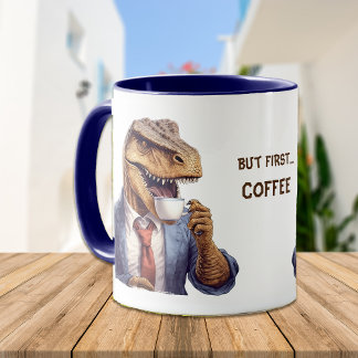 Grappige T-Rex Dinosaurus Eerste Koffie Kantoor Mok
