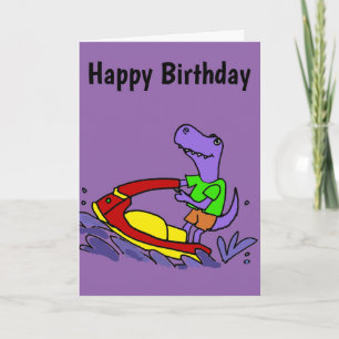 Grappige T-rex Dinosaurus Jet Skiing Cartoon Kaart