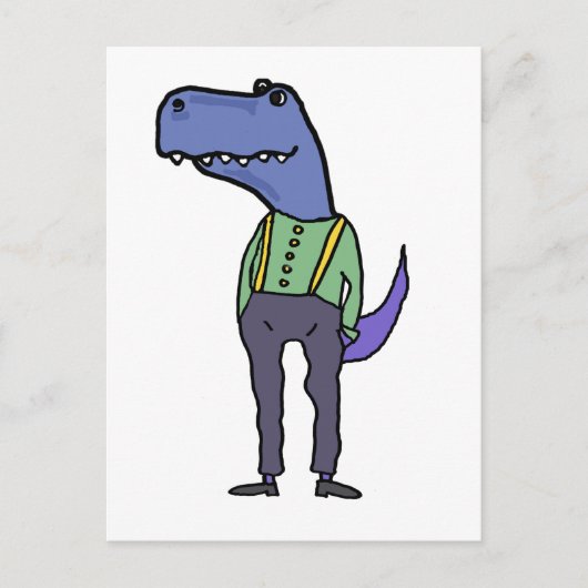 Grappige T-rex dinosaurus met bretels Briefkaart (Voorkant)