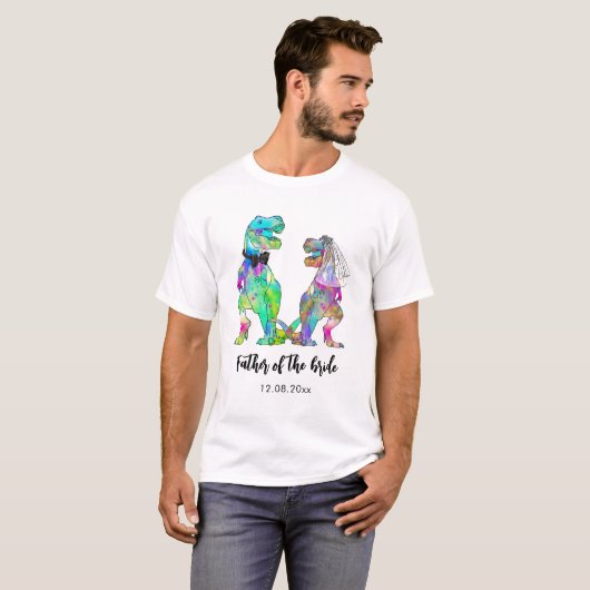Grappige T-Rex Dinosaurus Vader van de Bruid T-shirt (Voorkant volledig)