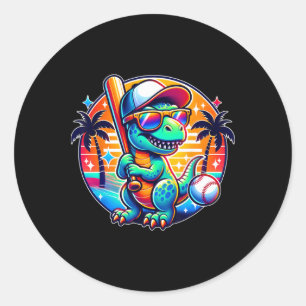 Grappige T-rex Dinosaurus Verkoop Speler Kinderen  Ronde Sticker