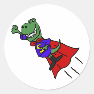Grappige T-rex Dinosaurus Vliegende Superheld Ronde Sticker