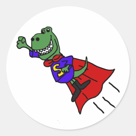 Grappige T-rex Dinosaurus Vliegende Superheld Ronde Sticker (Voorkant)