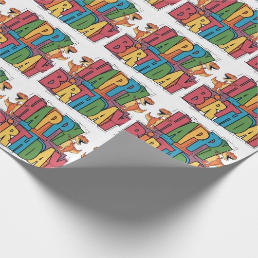 Grappige T-rex dinosaurussen en kleurrijke blokver Cadeaupapier (Hoek)