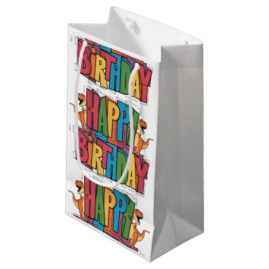 Grappige T-rex dinosaurussen en kleurrijke blokver Klein Cadeauzakje (Voorkant Gekanteld)