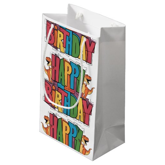 Grappige T-rex dinosaurussen en kleurrijke blokver Klein Cadeauzakje (Achterkant Gekanteld)