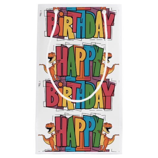 Grappige T-rex dinosaurussen en kleurrijke blokver Klein Cadeauzakje (Voorkant)