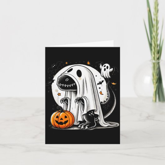 Grappige T-rex Geest Dinosaurus Halloween Kostuum Kaart (Voorkant)