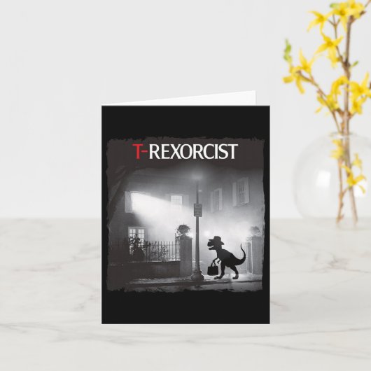 Grappige T-rex Horror Parodie Dinosaurus Halloween Kaart (Gele Bloem)
