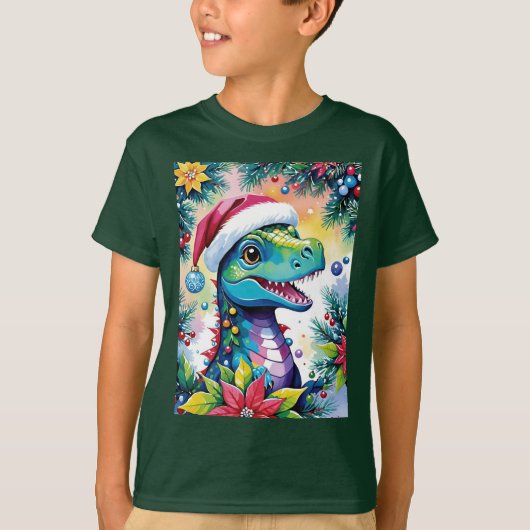 Grappige T-Rex Kerstfeest T-shirt (Voorkant)