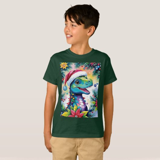Grappige T-Rex Kerstfeest T-shirt (Voorkant volledig)