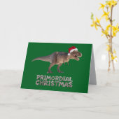 Grappige T-Rex Kerstvakantie Kaart (Gele Bloem)