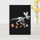 Grappige T Rex Paasskelet Konijn Schets Eierenjach Kaart (Gele Bloem)