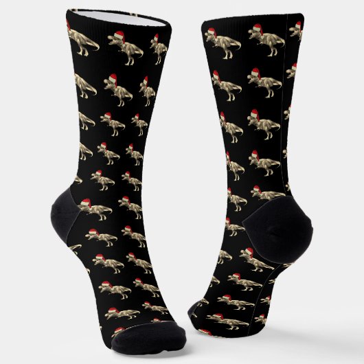 Grappige T-Rex Santa Dinosaur Kerstmis Sokken (Gebogen)