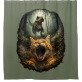 Grappige T-Rex & Schreeuwende Kat Meme Douchegordijn (Voorkant)