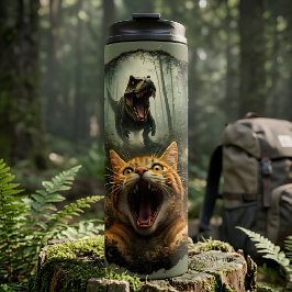 Grappige T-Rex & Schreeuwende Kat Meme Thermosbeker