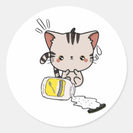 Grappige Tabby Cat gemorste mayonaise Ronde Sticker