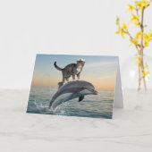 Grappige Tabby Dolfijn Wenskaart Kaart (Gele Bloem)
