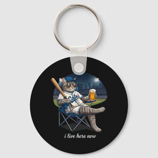 Grappige Tabby Kat Ballfield Baseballveld Leef Hie Sleutelhanger (Voorkant)