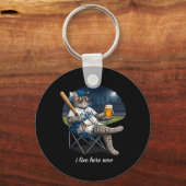 Grappige Tabby Kat Ballfield Baseballveld Leef Hie Sleutelhanger (Voorkant)
