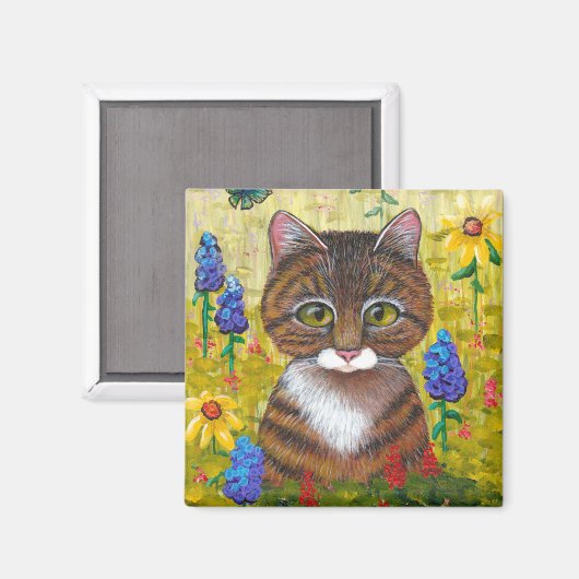 Grappige Tabby Kat Bloemen Creationarts Magneet (Voorkant / Achterkant)