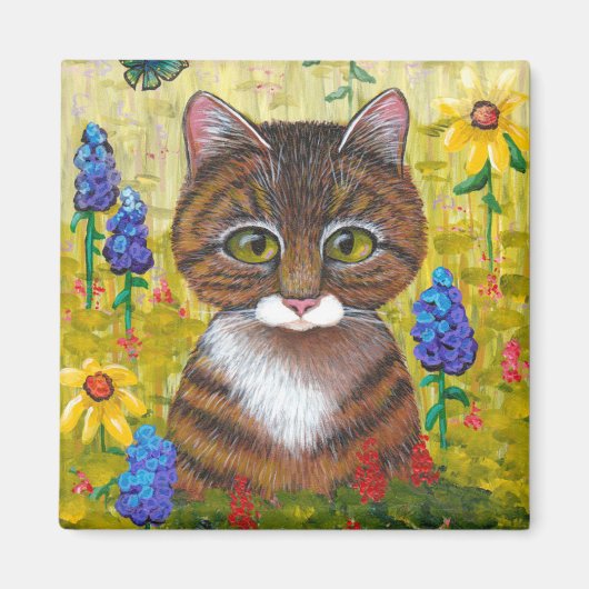 Grappige Tabby Kat Bloemen Creationarts Magneet (Voorkant)