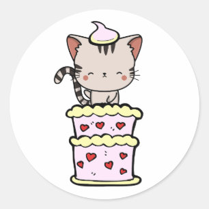 Grappige Tabby kat springen uit een taart Ronde Sticker