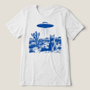Grappige Tabby Kat UFO Alien Ontvoering Woestijn Tri-Blend Shirt