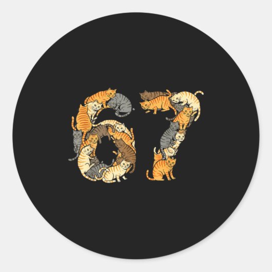 Grappige Tabby Katten 6 7 Meme Zes Zeven Liefde St Ronde Sticker (Voorkant)