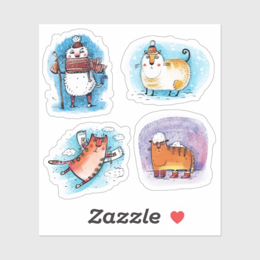 Grappige Tabby Katten in Sneeuw Winter Sticker (Vel)