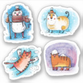 Grappige Tabby Katten in Sneeuw Winter Sticker (Voorkant)