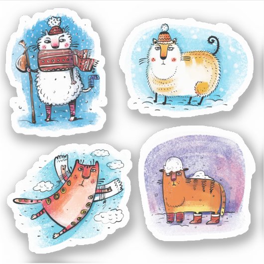 Grappige Tabby Katten in Sneeuw Winter Sticker (Voorkant)