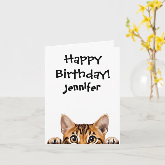 Grappige Tabby Tijgerkat Vouwkaart Kaart (Gele Bloem)