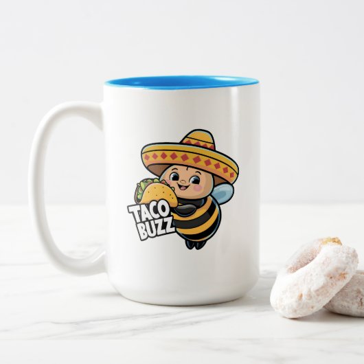 Grappige Taco Buzz Hommel Tweekleurige Koffiemok (Met donut)