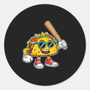 Grappige taco die honkbal speelt Mexicaanse cinco Ronde Sticker
