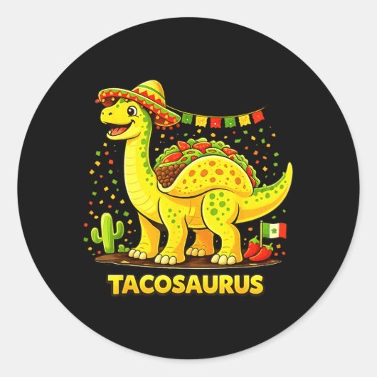 Grappige Taco Dinosaurus Cinco De Mayo Feest Mexic Ronde Sticker (Voorkant)