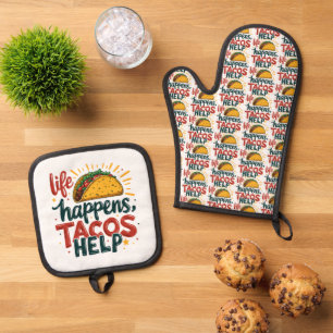 Grappige Taco Lover Fiesta Foodie Humor Art White Ovenwant & Pannenlap Set