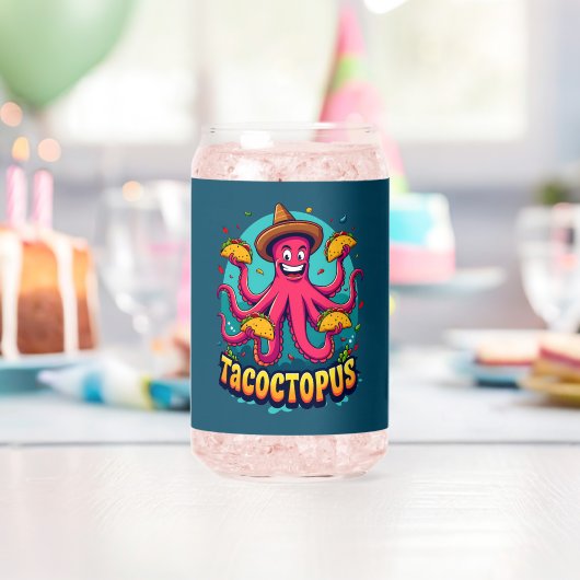 Grappige Taco Octopus Cartoon Food Pun Blikvorm Glas (Insitu (Verjaardag))