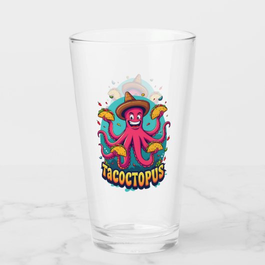 Grappige Taco Octopus Cartoon Food Pun Glas (Achterkant)