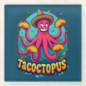 Grappige Taco Octopus Cartoon Food Pun Glazen Onderzetter (Voorkant)