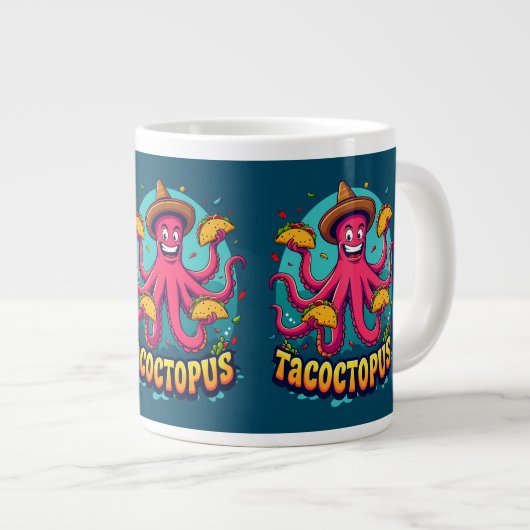 Grappige Taco Octopus Cartoon Food Pun Grote Koffiekop (Voorkant rechts)