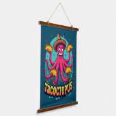 Grappige Taco Octopus Cartoon Food Pun Hangend Wandkleed (Gebogen)