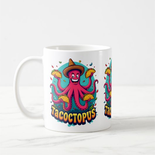 Grappige Taco Octopus Cartoon Food Pun Koffiemok (Links)