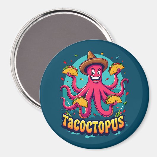 Grappige Taco Octopus Cartoon Food Pun Magneet (Voorkant / Achterkant)