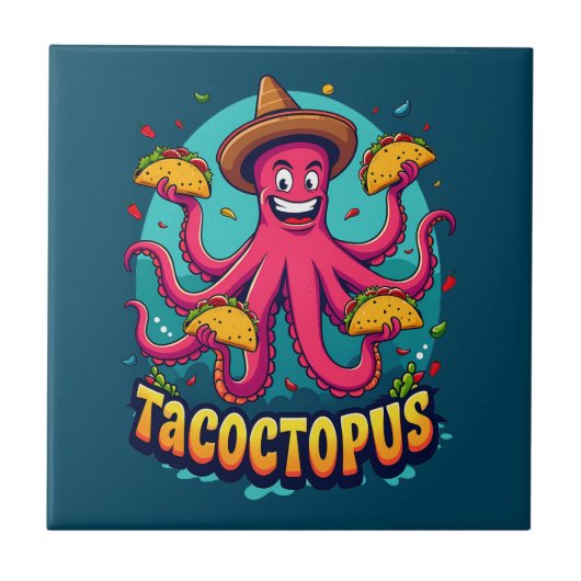Grappige Taco Octopus Cartoon Food Pun Tegeltje (Voorkant)