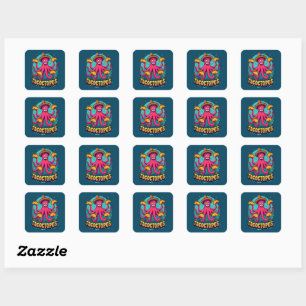 Grappige Taco Octopus Cartoon Voedsel Grappenmaker Vierkante Sticker