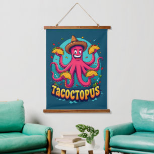 Grappige Taco Octopus Cartooneske Voedselgrap Hangend Wandkleed