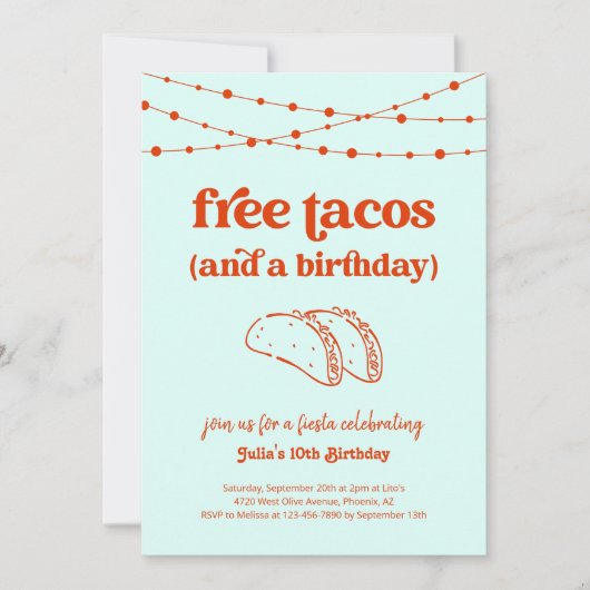 Grappige Taco uitnodiging voor verjaardagsfeestje (Voorkant)